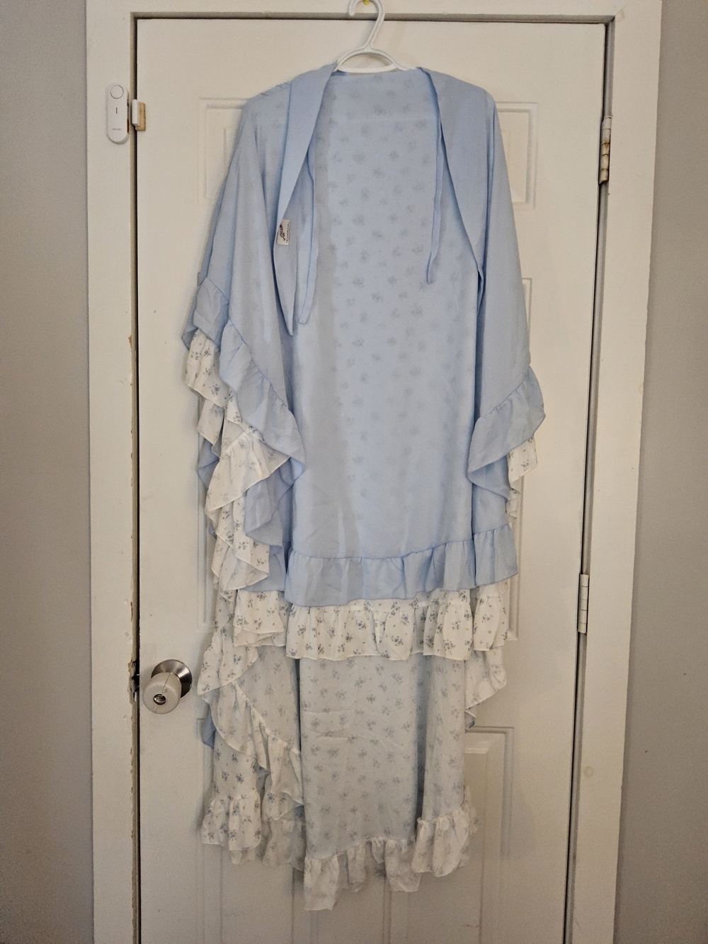Light Blue Women's Khimar with Floral Ruffle Trim